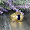 Men'S 925 Sterling Silver Gold Plated Sapphire Ring Size 12.5