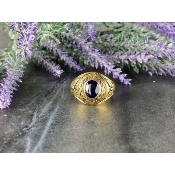 Men's 925 Sterling Silver Gold Plated Sapphire Ring Size 12.5
