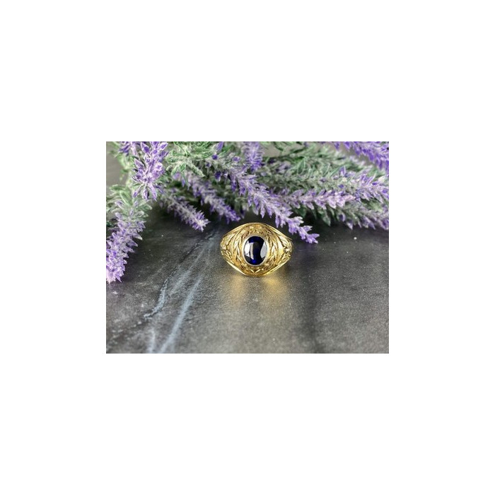 Men's 925 Sterling Silver Gold Plated Sapphire Ring Size 12.5