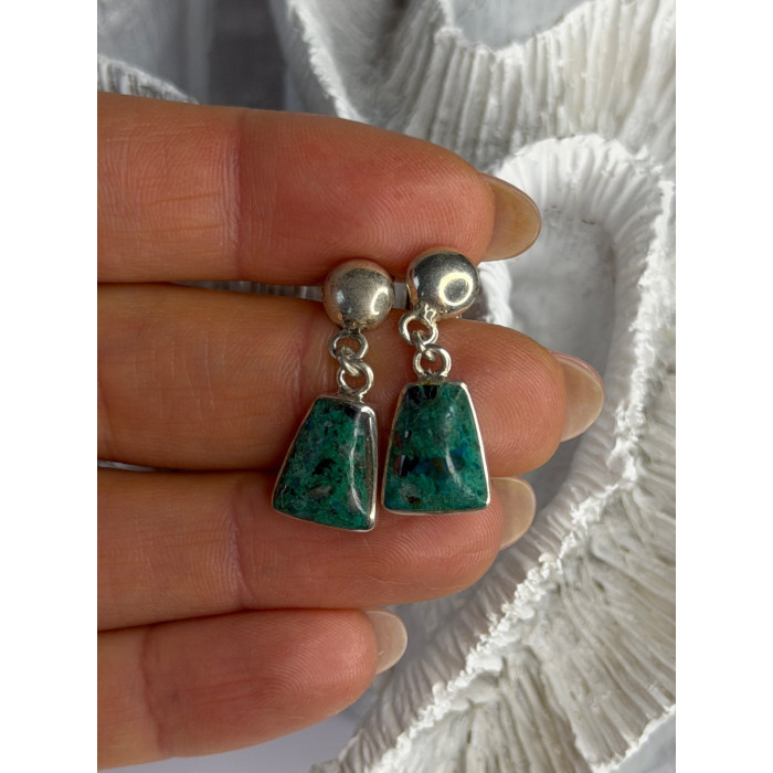Vintage 925 Sterling Silver Chrysocolla Earrings