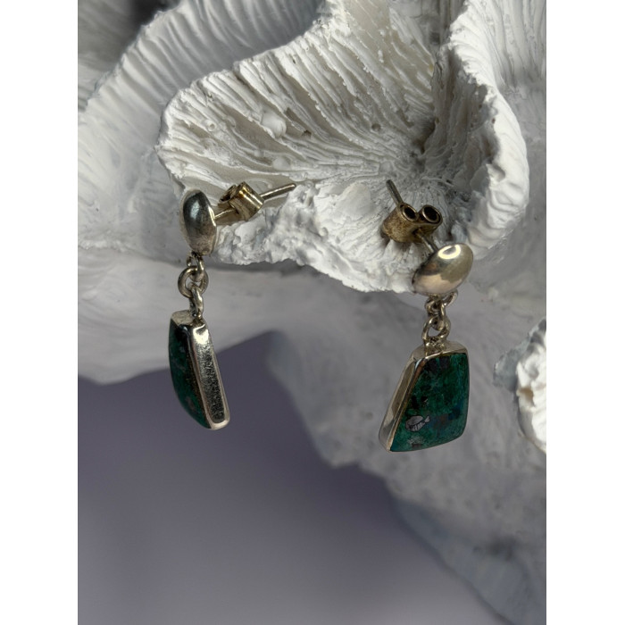 Vintage 925 Sterling Silver Chrysocolla Earrings