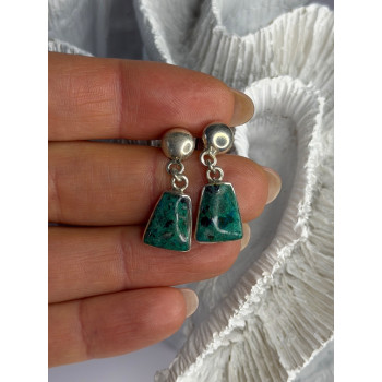 Vintage 925 Sterling Silver Chrysocolla Earrings