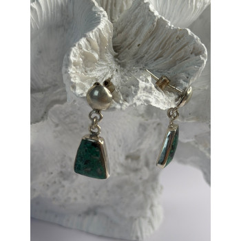 Vintage 925 Sterling Silver Chrysocolla Earrings