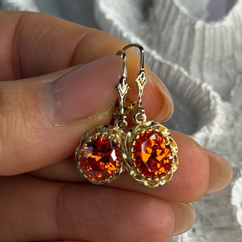 925 Sterling Silver Gold Plated Mandarine Garnet Earrings