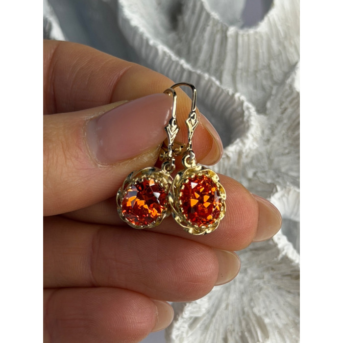 925 Sterling Silver Gold Plated Mandarine Garnet Earrings
