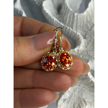 925 Sterling Silver Gold Plated Mandarine Garnet Earrings