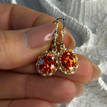 925 Sterling Silver Gold Plated Mandarine Garnet Earrings