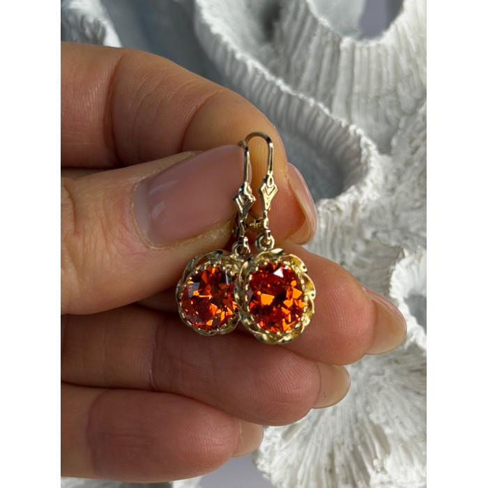 925 Sterling Silver Gold Plated Mandarine Garnet Earrings
