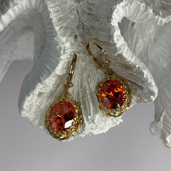 925 Sterling Silver Gold Plated Mandarine Garnet Earrings
