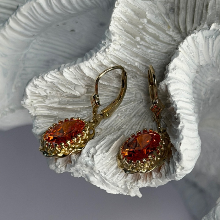 925 Sterling Silver Gold Plated Mandarine Garnet Earrings