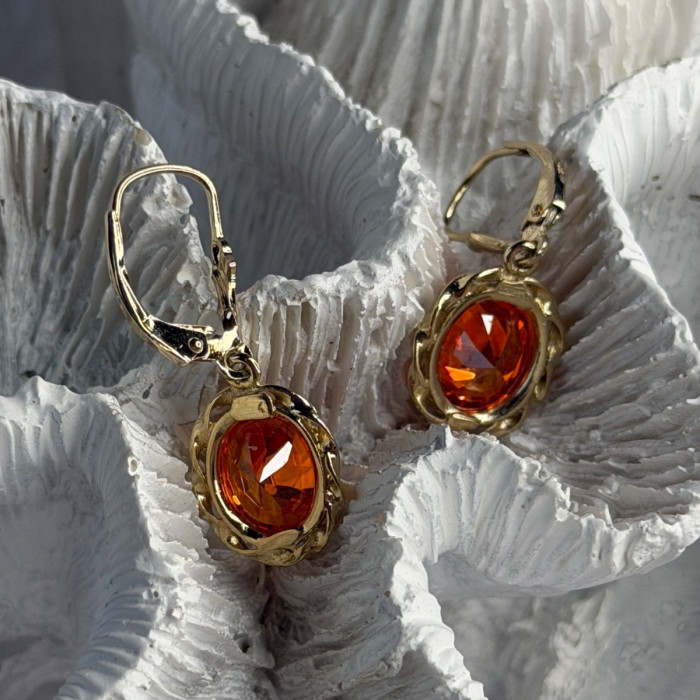 925 Sterling Silver Gold Plated Mandarine Garnet Earrings