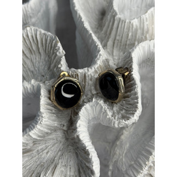 Vintage 925 Sterling Silver Black Onyx Clip-On Earrings