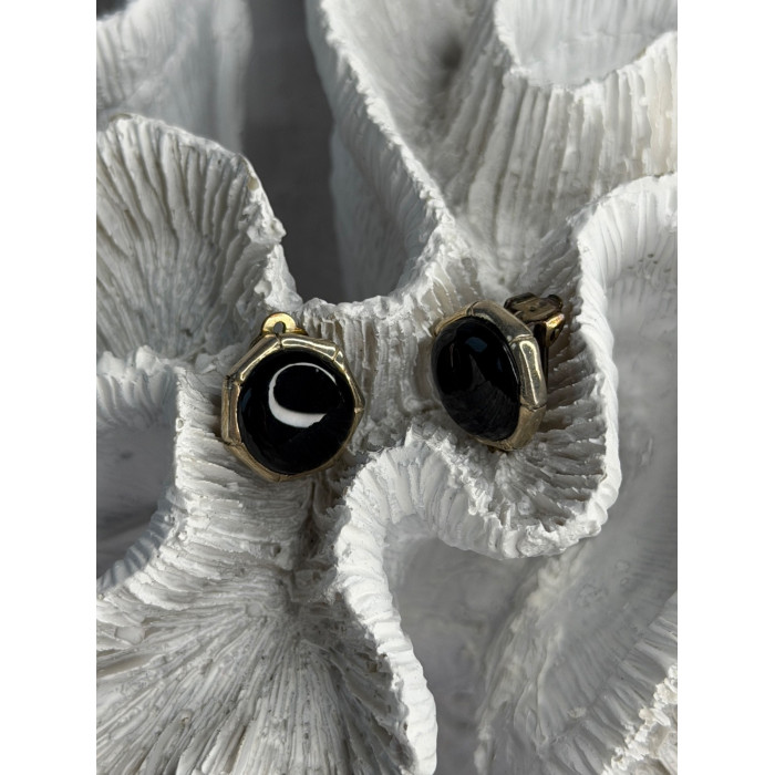 Vintage 925 Sterling Silver Black Onyx Clip-On Earrings