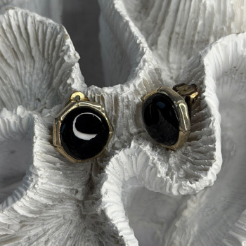 Vintage 925 Sterling Silver Black Onyx Clip-On Earrings