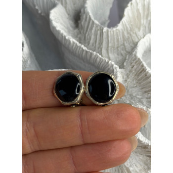 Vintage 925 Sterling Silver Black Onyx Clip-On Earrings