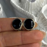 Vintage 925 Sterling Silver Black Onyx Clip-On Earrings