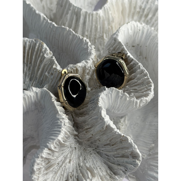 Vintage 925 Sterling Silver Black Onyx Clip-On Earrings