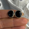 Vintage 925 Sterling Silver Black Onyx Clip-On Earrings