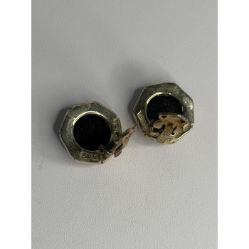 Vintage 925 Sterling Silver Black Onyx Clip-On Earrings