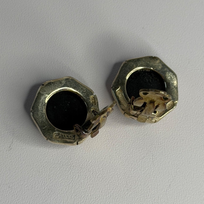 Vintage 925 Sterling Silver Black Onyx Clip-On Earrings
