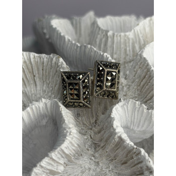 Vintage 925 Sterling Silver Marcasite Earrings