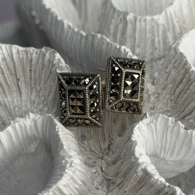 Vintage 925 Sterling Silver Marcasite Earrings