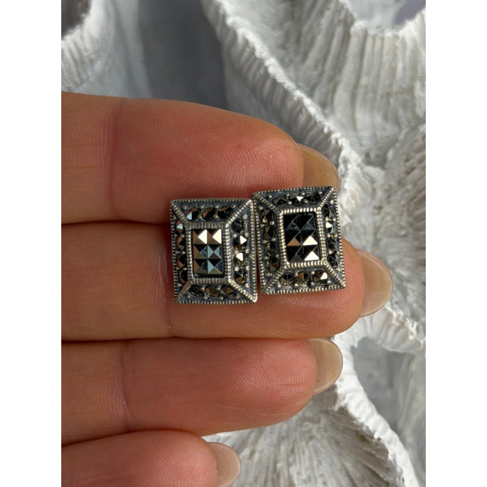 Vintage 925 Sterling Silver Marcasite Earrings