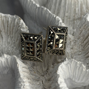 Vintage 925 Sterling Silver Marcasite Earrings