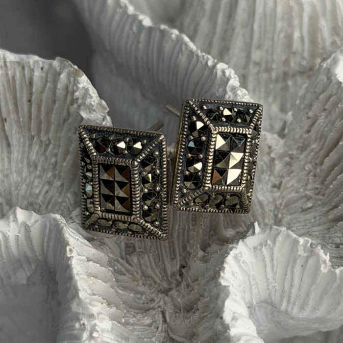 Vintage 925 Sterling Silver Marcasite Earrings