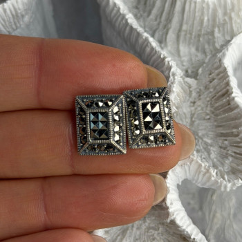 Vintage 925 Sterling Silver Marcasite Earrings