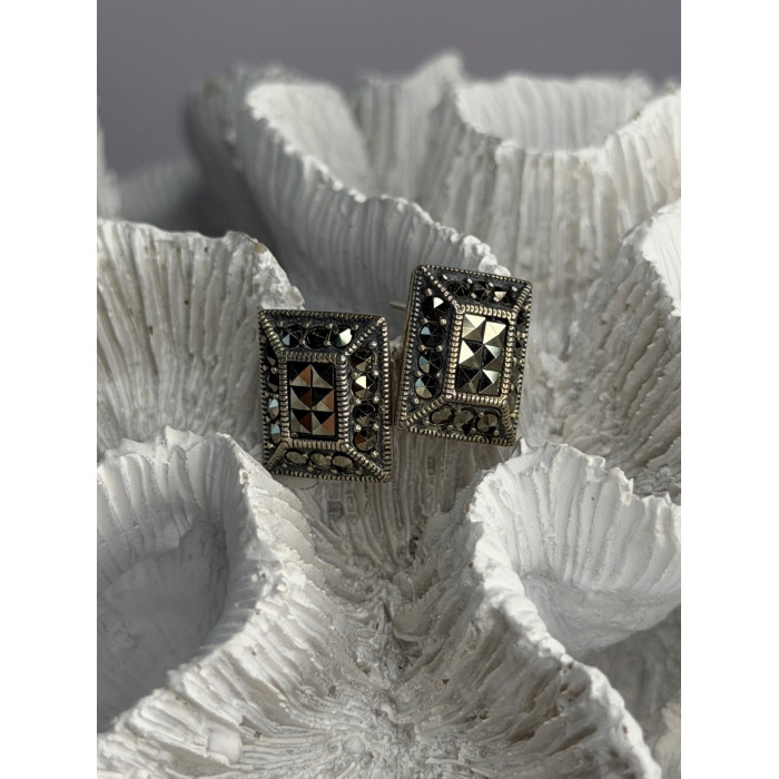 Vintage 925 Sterling Silver Marcasite Earrings