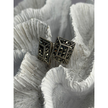 Vintage 925 Sterling Silver Marcasite Earrings