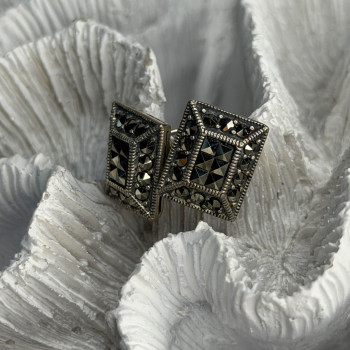 Vintage 925 Sterling Silver Marcasite Earrings