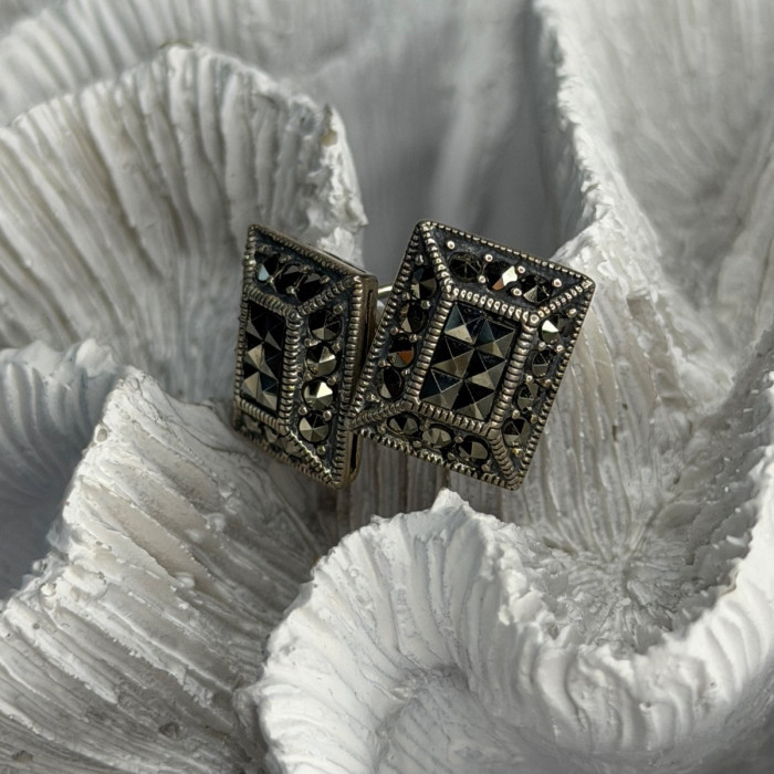 Vintage 925 Sterling Silver Marcasite Earrings