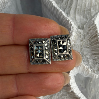 Vintage 925 Sterling Silver Marcasite Earrings