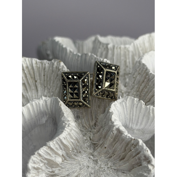 Vintage 925 Sterling Silver Marcasite Earrings