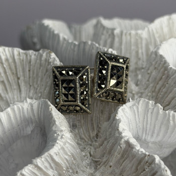 Vintage 925 Sterling Silver Marcasite Earrings