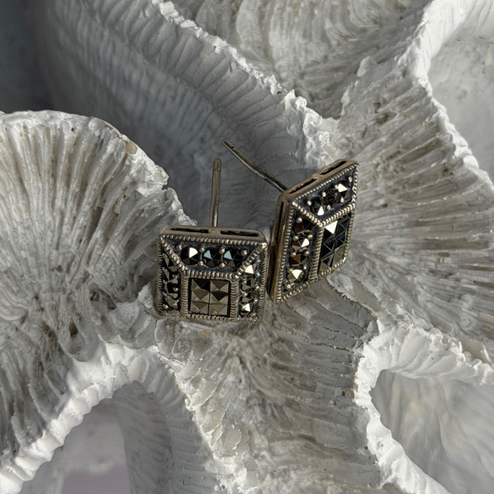 Vintage 925 Sterling Silver Marcasite Earrings