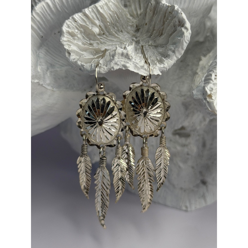 925 Sterling Silver Native American Dangle Earrings