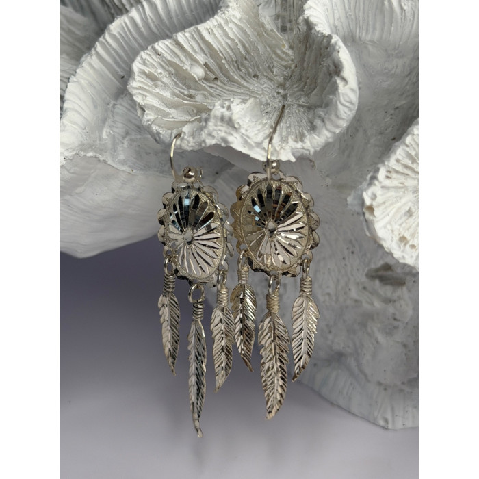 925 Sterling Silver Native American Dangle Earrings