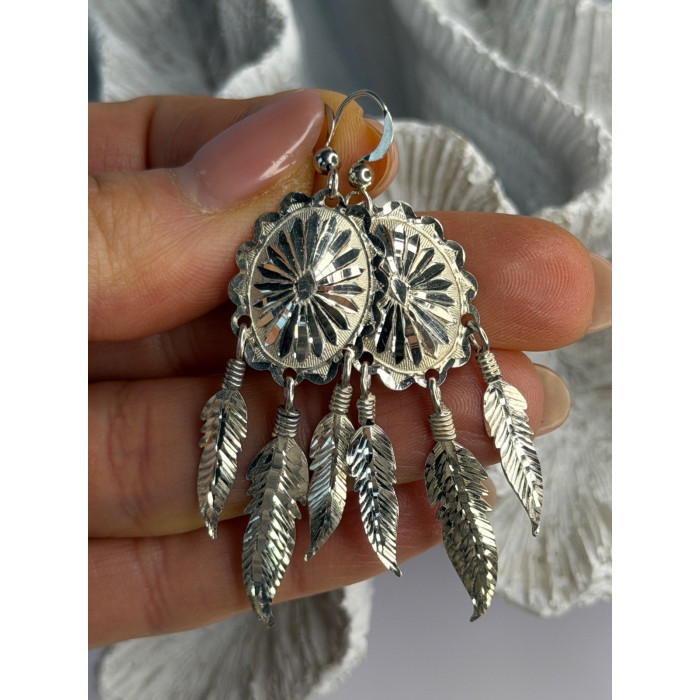 925 Sterling Silver Native American Dangle Earrings