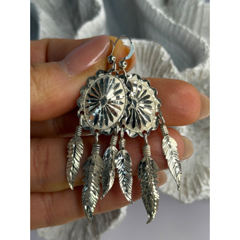 925 Sterling Silver Native American Dangle Earrings
