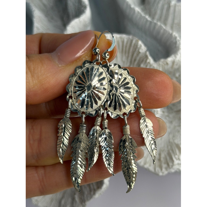 925 Sterling Silver Native American Dangle Earrings