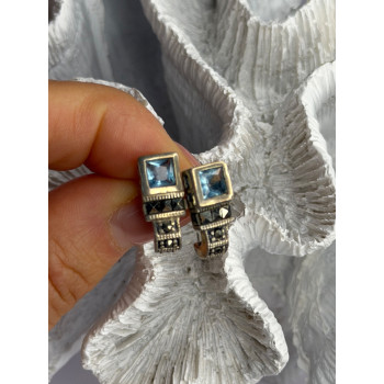 Vintage 925 Sterling Silver Blue Topaz & Marcasite Earrings