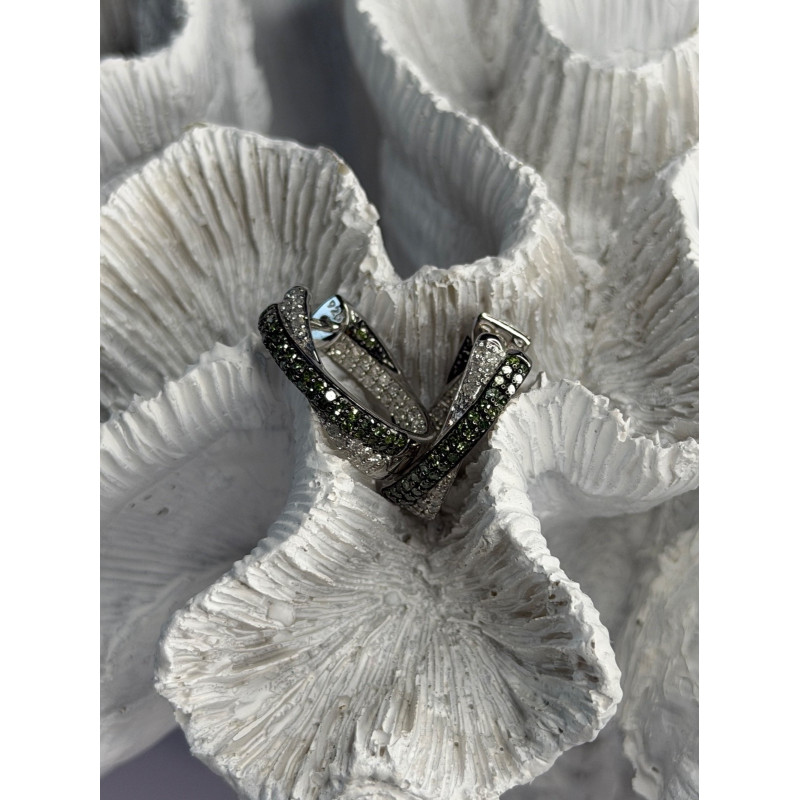 925 Sterling Silver Shiny White & Green Spinel Earrings