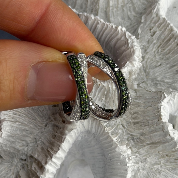 925 Sterling Silver Shiny White & Green Spinel Earrings