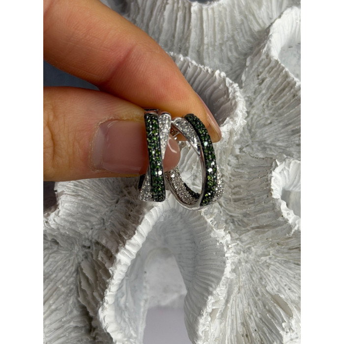 925 Sterling Silver Shiny White & Green Spinel Earrings