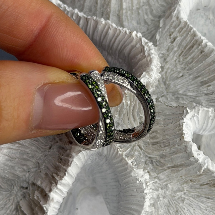 925 Sterling Silver Shiny White & Green Spinel Earrings