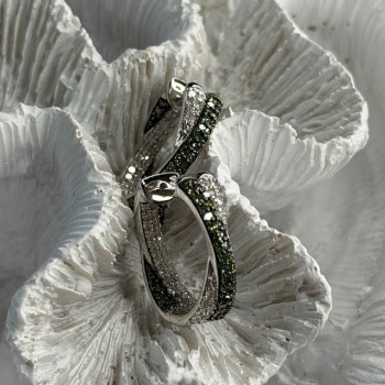 925 Sterling Silver Shiny White & Green Spinel Earrings