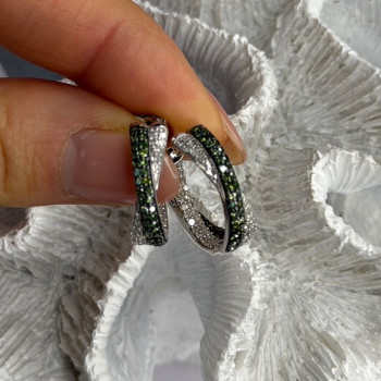 925 Sterling Silver Shiny White & Green Spinel Earrings